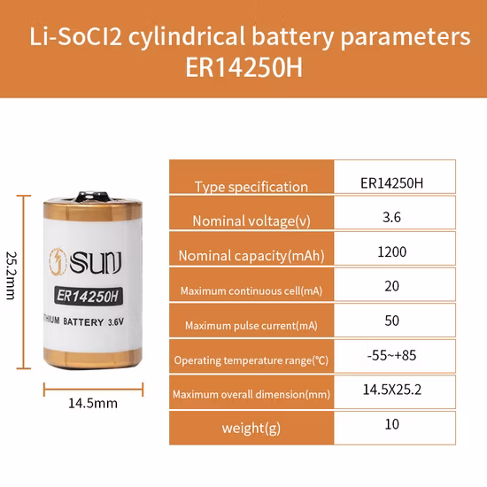 Er18505 cilíndrico usado para produtos eletrônicos de consumo não recarregável de alta capacidade 3.6V 4000mAh bateria de lítio Sunj